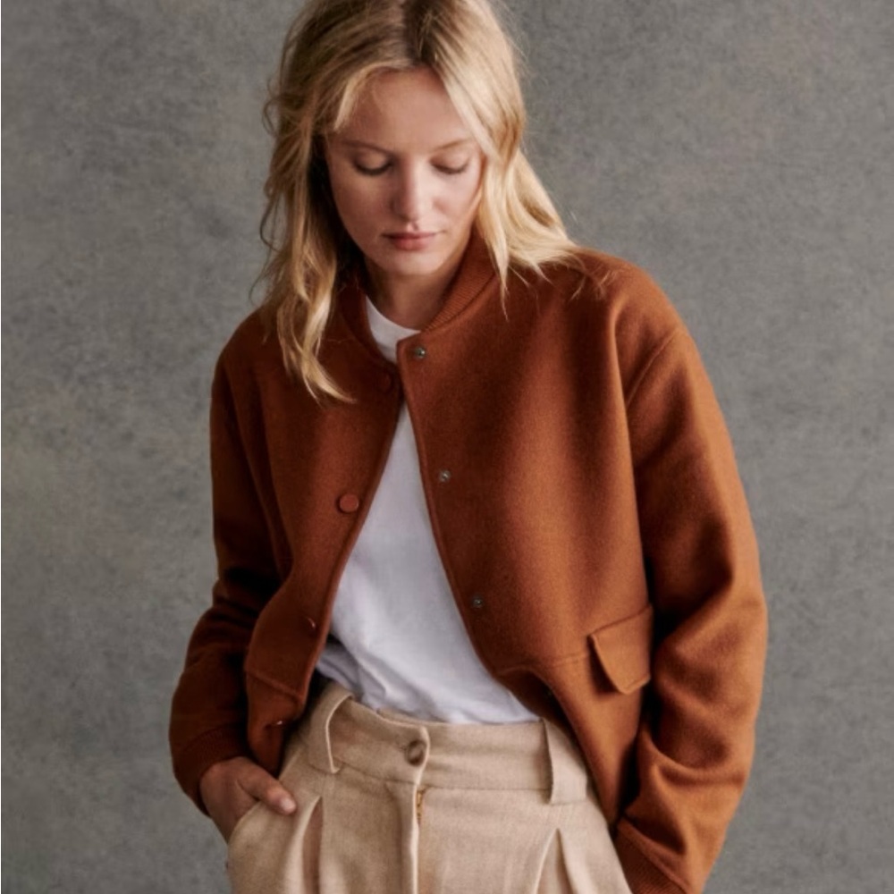 Sezane Suzy Rust-Colored Varsity Wool Jacket